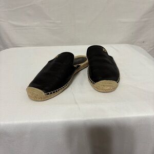 Michael Kors leather espadrille mules in black with gold-tone logo